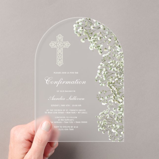 Invitaciones Acrílicas White Baby's Breath Arch Confirmation (Insitu (portátil))