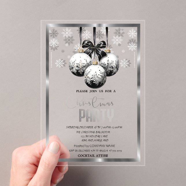 Invitaciones Acrílicas White Black Balls Snowflakes Company Christmas  (Insitu (portátil))