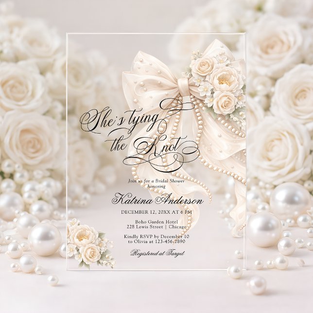 Invitaciones Acrílicas White Bow She's Tying the Knot Bridal Shower (Subido por el creador)
