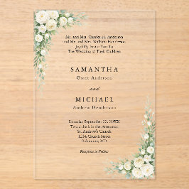 Invitaciones Acrílicas White Cream Florals Both Parents Names Wedding