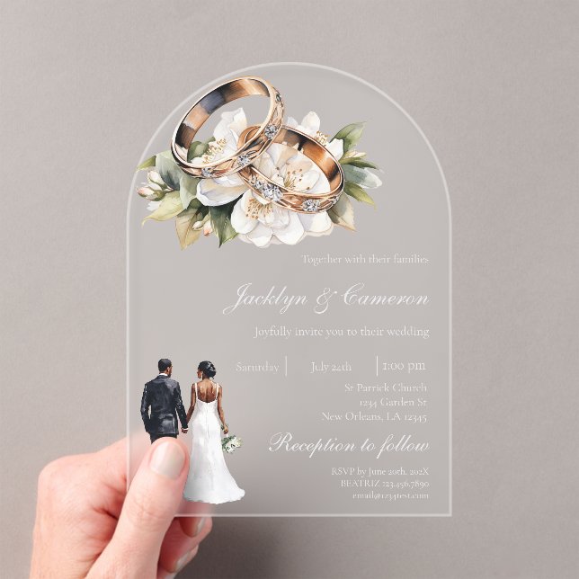 Invitaciones Acrílicas White Floral with ring Wedding (Insitu (portátil))