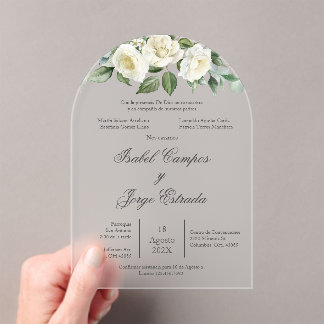 Invitaciones Acrílicas White flower Greenery Wedding Invitation