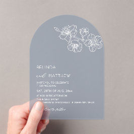 Invitaciones Acrílicas  White Flowers Dusty Blue Casual Wedding