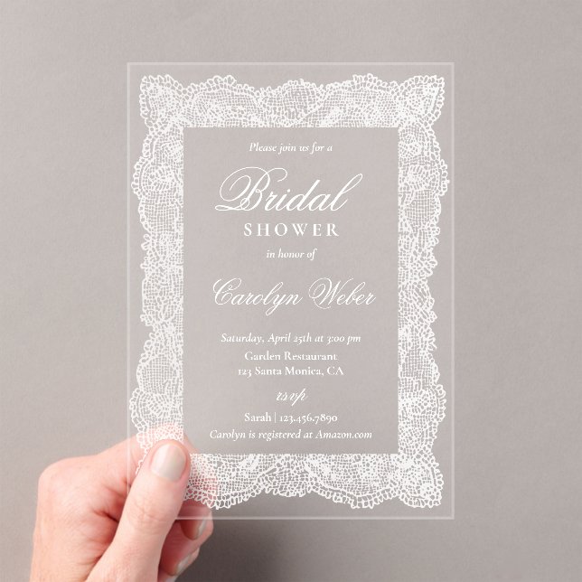 Invitaciones Acrílicas White Lace Bridal Shower (Insitu (portátil))