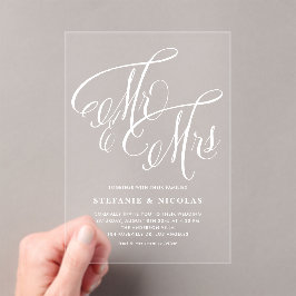 Invitaciones Acrílicas White Mr. y la Sra. Rustic Calligraphy Boda