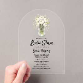 Invitaciones Acrílicas White Palette Ranunculus Mason Jar Bridal Shower