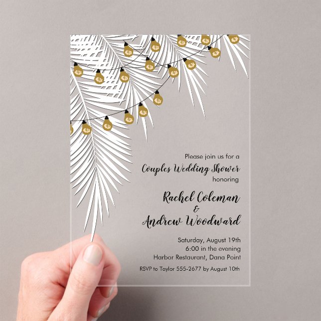 Invitaciones Acrílicas White Palms and String Lights Wedding Shower (Insitu (portátil))