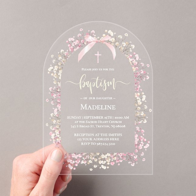 Invitaciones Acrílicas white pink flowers Baptism (Insitu (portátil))