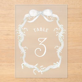 Invitaciones Acrílicas White Ribbon Baby's Breath Acrylic Table Number