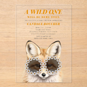 Invitaciones Acrílicas Wild One Daisy Sungafas Fox Baby Shower