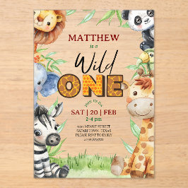 Invitaciones Acrílicas Wild One Jungle Safari 1st birthday Invitation