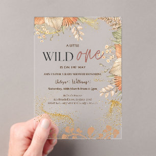 Invitaciones Acrílicas Wild One wild flower Baby Shower