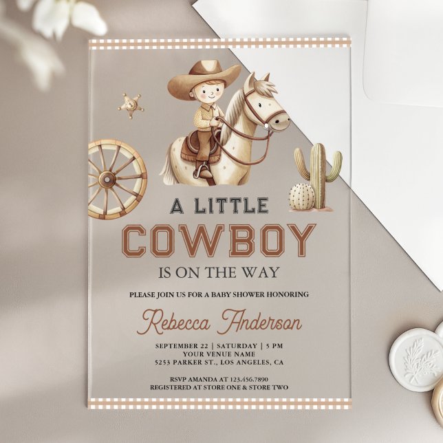 Invitaciones Acrílicas Wild West Ranch Rodeo Little Cowboy Baby Shower (Subido por el creador)