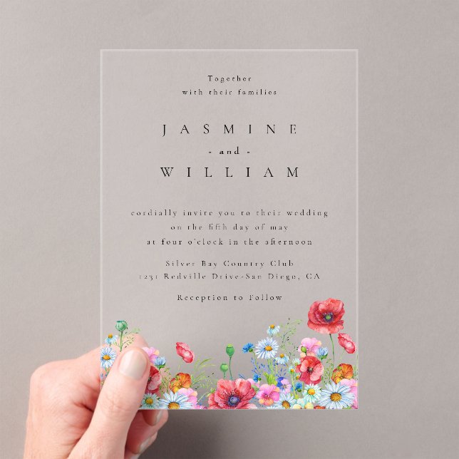 Invitaciones Acrílicas Wildflower Boho Boda (Insitu (portátil))