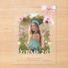 Invitaciones Acrílicas Wildflower Bow Graduation party Photo Collage