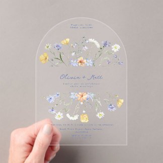 Invitaciones Acrílicas Wildflower Elegant Handwritten Wedding Wedding
