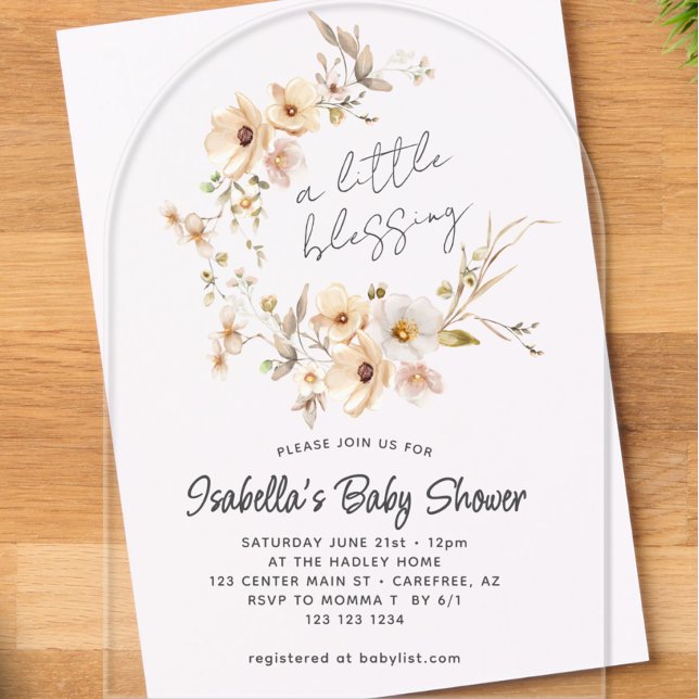 Invitaciones Acrílicas Wildflower Little Blessing Baby Shower (Subido por el creador)