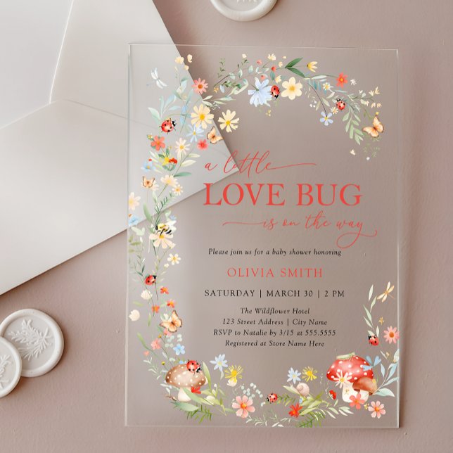 Invitaciones Acrílicas Wildflower Love Bug Baby Shower (Subido por el creador)