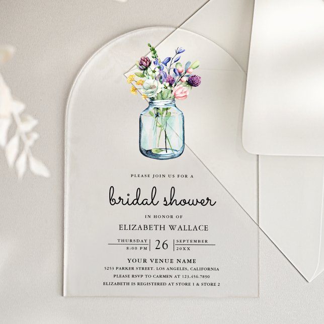 Invitaciones Acrílicas Wildflower Mason Jar Bridal Shower (Subido por el creador)