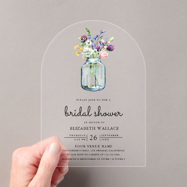 Invitaciones Acrílicas Wildflower Mason Jar Bridal Shower (Insitu (portátil))