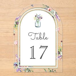 Invitaciones Acrílicas Wildflower Mason Jar Wedding Acrylic Table Number