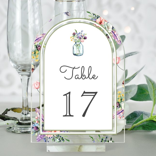 Invitaciones Acrílicas Wildflower Mason Jar Wedding Acrylic Table Number (Subido por el creador)