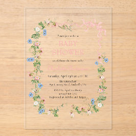 Invitaciones Acrílicas Wildflower Pink Bow Baby Shower