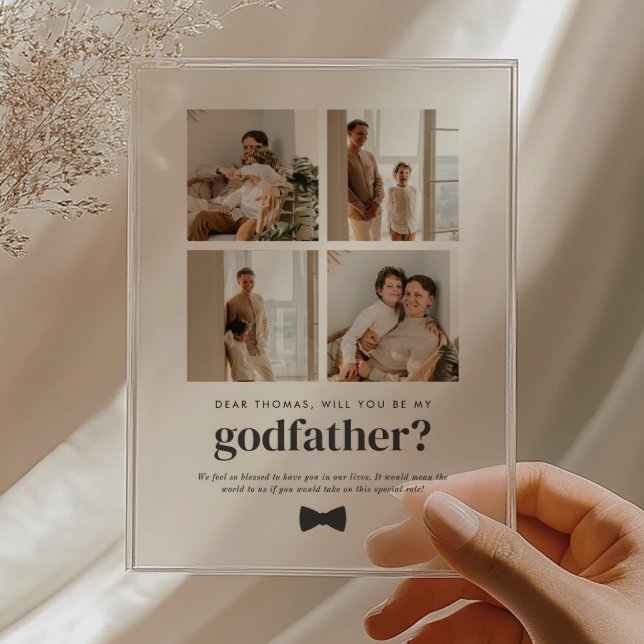 Invitaciones Acrílicas Will You Be My Godfather 4 Photo Proposal Card (Zazzle Will You Be My Godfather 4 Photo Proposal Card Acrylic Invitations)