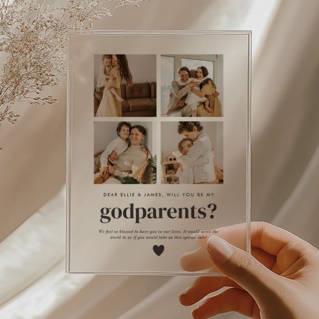 Invitaciones Acrílicas Will You Be My Godparents 4 Photo Proposal Card (Zazzle Will You Be My Godparents 4 Photo Proposal Card Acrylic Invitations)