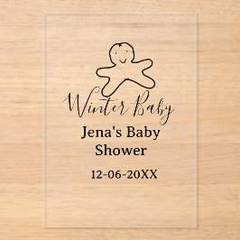 Invitaciones Acrílicas Winter baby shower cookie black scribble hand-draw
