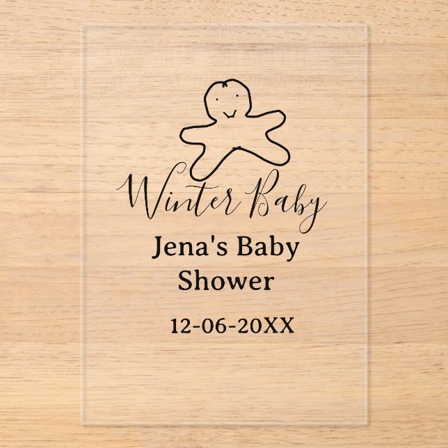 Invitaciones Acrílicas Winter baby shower cookie black scribble hand-draw (Anverso)