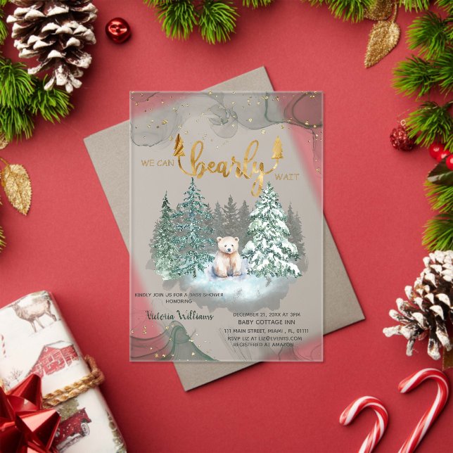 Invitaciones Acrílicas Winter Bear Bearly Wait Baby Shower (Insitu (Vacaciones))