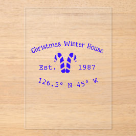 Invitaciones Acrílicas Winter Christmas house blue candy canes est. Year 
