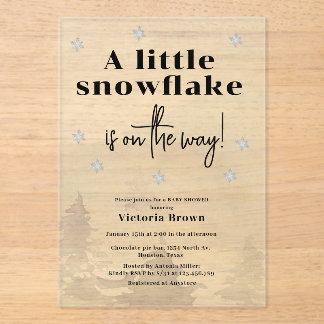 Invitaciones Acrílicas Winter Little Snowflake Baby Shower