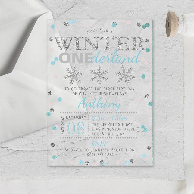 Invitaciones Acrílicas Winter ONEderland Primer cumpleaños (Subido por el creador)