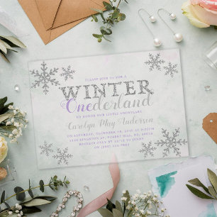Invitaciones Acrílicas Winter ONEderland Primer Fiesta de cumpleaños