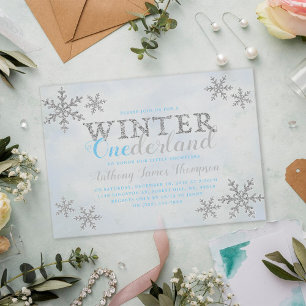 Invitaciones Acrílicas Winter ONEderland Primer Fiesta de cumpleaños