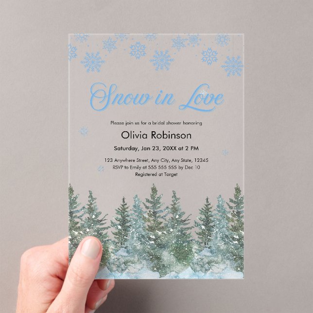 Invitaciones Acrílicas Winter Pine Snow in Love Snowflakes Bridal Shower (Insitu (portátil))