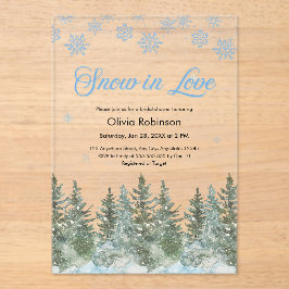 Invitaciones Acrílicas Winter Pine Snow in Love Snowflakes Bridal Shower