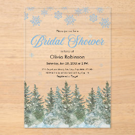 Invitaciones Acrílicas Winter Pine Trees Snowflakes Bridal Shower