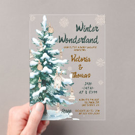 Invitaciones Acrílicas Winter Wonderland Green Neutral Baby Shower