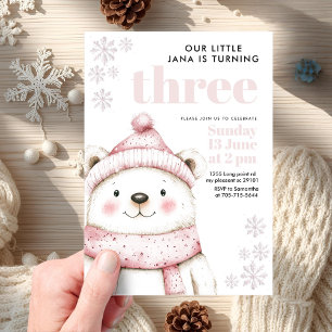 Invitaciones Acrílicas Winter Wonderland White Bear Acrílico Cumpleaños