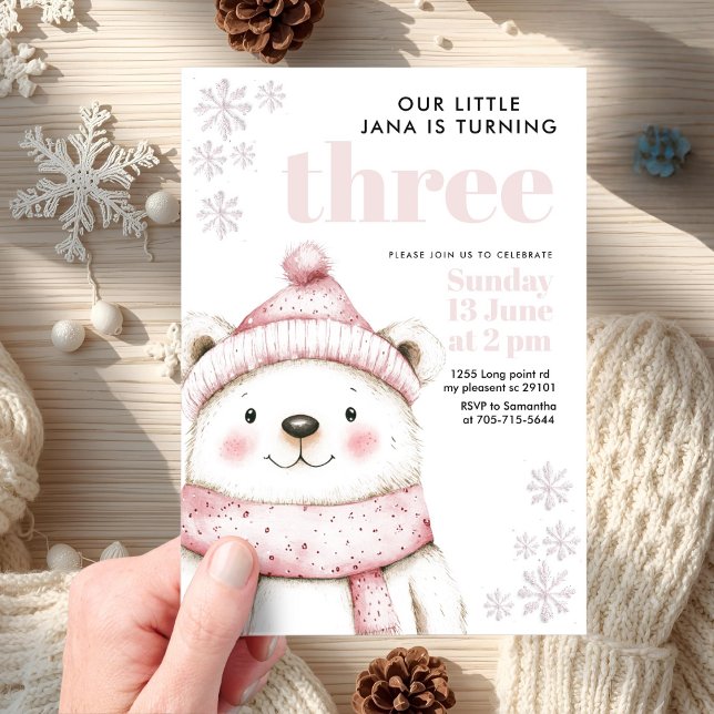 Invitaciones Acrílicas Winter Wonderland White Bear Acrílico Cumpleaños (Subido por el creador)
