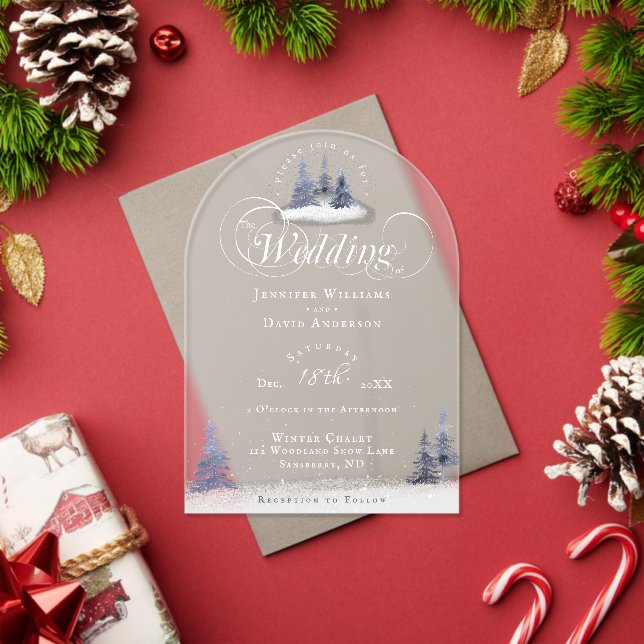 Invitaciones Acrílicas Winter Wonderland Woodland Arch Shape Boda (Insitu (Vacaciones))