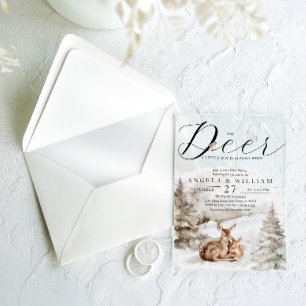 Invitaciones Acrílicas Winter Woodland Oh Deer Theme Baby Boy Shower