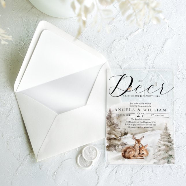 Invitaciones Acrílicas Winter Woodland Oh Deer Theme Baby Boy Shower (Subido por el creador)