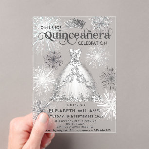 Invitaciones Acrílicas Winwonderland Snowflakes tiara Quinceañera