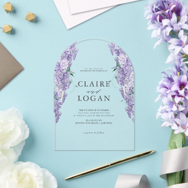 Invitaciones Acrílicas Wisteria Dusty Purple Watercolor Boda (Insitu (Boda))