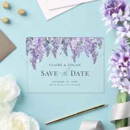 Invitaciones Acrílicas Wisteria Morple Watercolor Wedding Save the Date