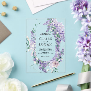 Invitaciones Acrílicas Wisteria Wreath Dusty Purple Watercolor Boda